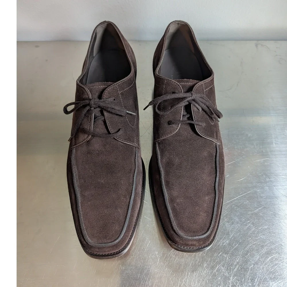 Tods Mens Dark Brown Suede Derby Shoes Apron Toe Lace Up Italy Size 10